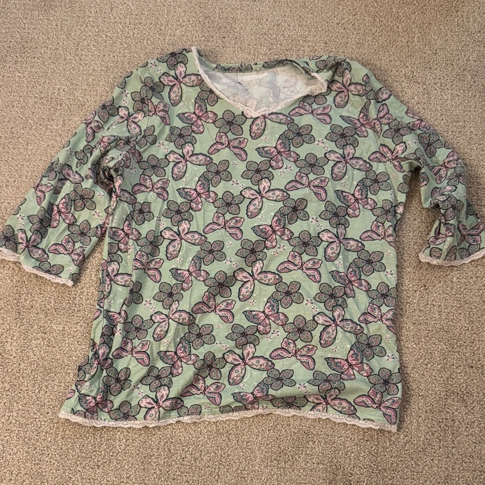 Silverts Adaptive Wear Butterfly Floral Lounge Set - Top and Bottom Sz: LG - Picture 2 of 9